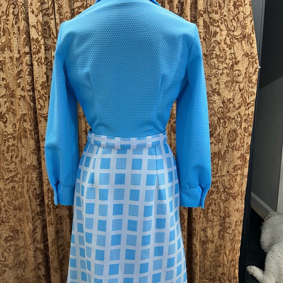 AWESOME Vintage 60' 70' Mod Dagger Collar JC Penny Light Blue Pockets Dress - Picture 13 of 16